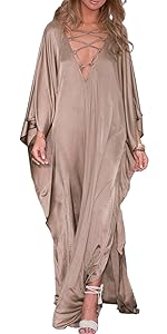 Women Criss Cross V Neck Silk Smooth Satin Turkish Oversized Beach Caftan Split Maxi Kaftan Dress