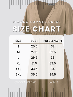 KIMONO SUMMER DRESS SIZE CHART