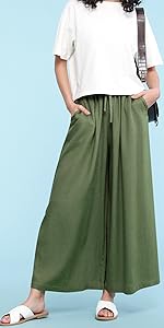 Women''s Washed Linen Casual Loose Wide Leg Pants Pocket Pant with Draw String