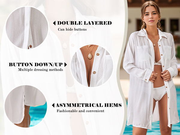 Women Button Down Beach Cover Up