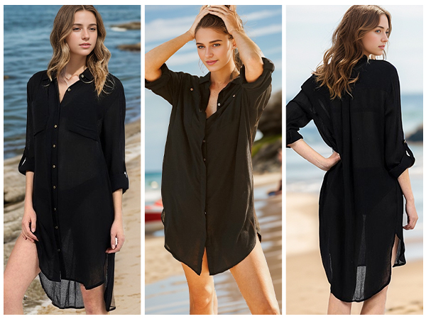 Women Button Down Beach Cover Up