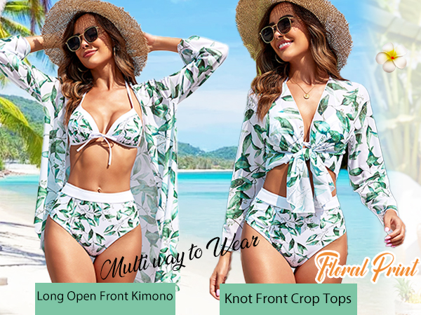 Womens One Piece Swimsuit with Beach Cover up Skirt Cardigan Kimono Two Piece Bathing Suit