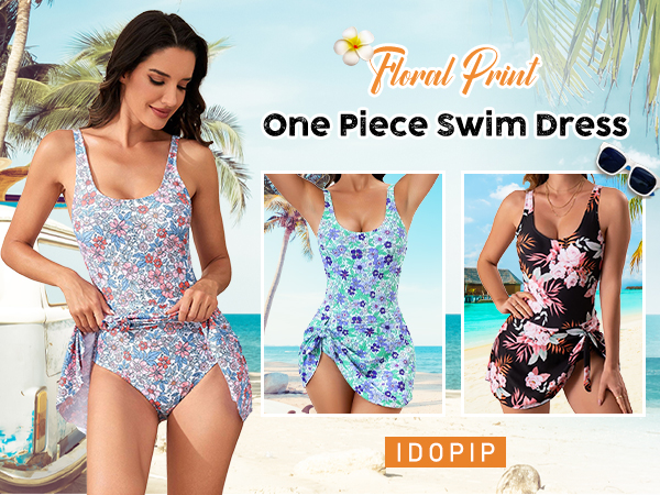 Swim Dress for Women One Piece Swimsuit Bathing Suit Tummy Control Swimdress with Shorts Swimwear