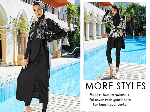 Muslim Burkini Swimsuits for Women Modest Islamic Swimwear Full Cover Hijab Top Pants Bathing Suits