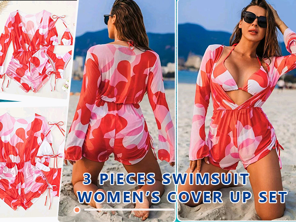 Women Crochet Swim Cover up Set Hollow Out Swimsuit Coverup Sarongs 2 Piece Bathing Suit