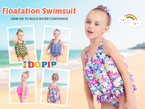 Kids Girls Floatation Swimsuit with Adjustable Buoyancy Baby Float Suit Swim Vest Bathing Suit