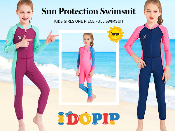 Kids Boys Girls One Piece Swimsuit Swimwear Long Sleeve Rash Guard Sunsuit Beachwear Bathing Suit