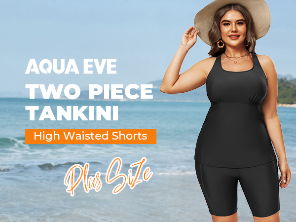 plus size tankini swimsuit with shorts and pockets