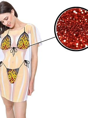 WOMEN''S FUNNY BIKINI T SHIRT WITH REAL SPARKLE GLITTER