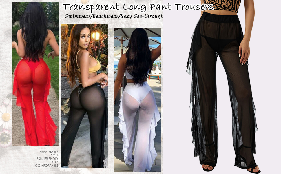 Sheer Mesh Ruffle Pants