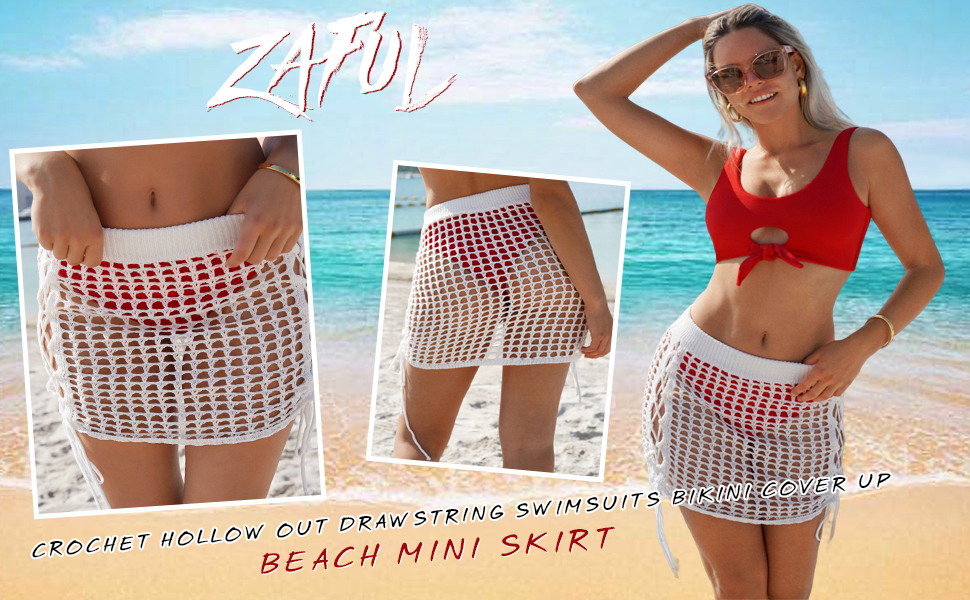 crochet cover up skirt hollow out beach bikini drawstring swimsuits knit zaful summer hawaii 