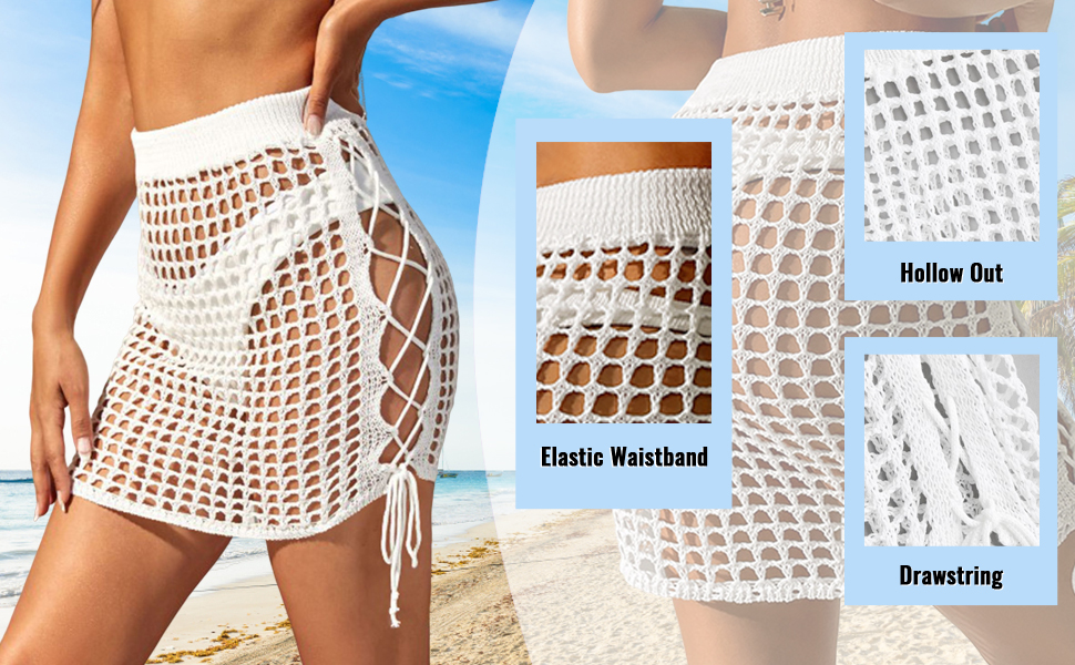 crochet cover up skirt hollow out beach bikini drawstring swimsuits knit zaful summer hawaii 