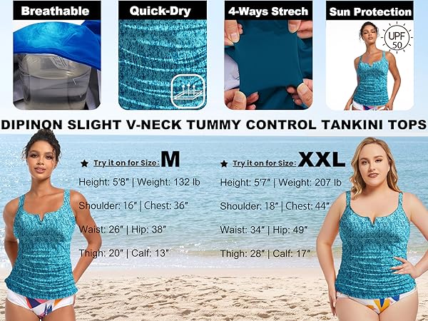 Dipinon women tankini v neck tummy control tankini tops swimsuit tops bathing suit top swimwear top