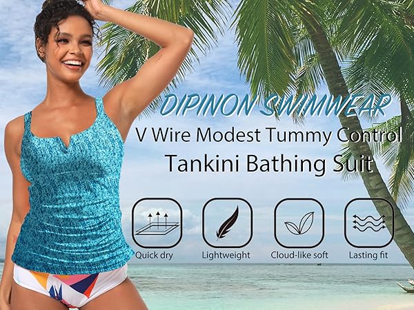 Dipinon women tankini tops tummy control tankini v neck tankini top swimsuit bathingsuit tops