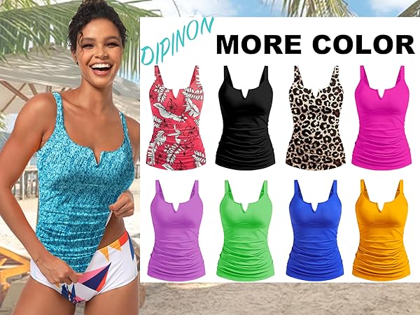 Dipinon women tankini v neck ruched tummy control tankini tops bathing suit tops plus size