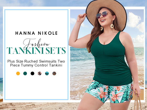 2 Piece Plus Size Tankini with Shorts Tummy Control Swimsuits