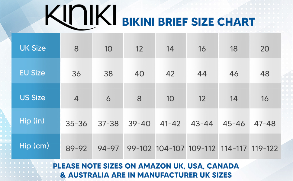 Kiniki Tan Through Bikini Brief Size Chart