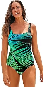 Chlorine Resistant Square Neck Tummy Control One Piece Swimsuit