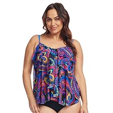 Plus Size Draped Tier Mesh Tankini Top in French Paisley