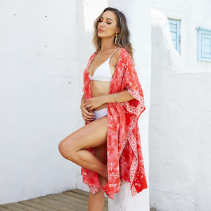 coral batik kimono