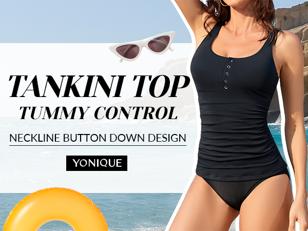 tummy tankini top only scoop neck button swim tank top