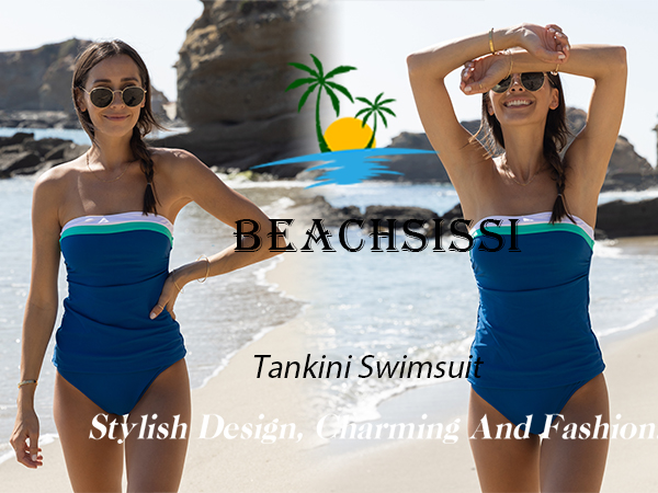 Beachsissi Bandeau Swimsuits for Women Strapless Swimwear Bathing Suits