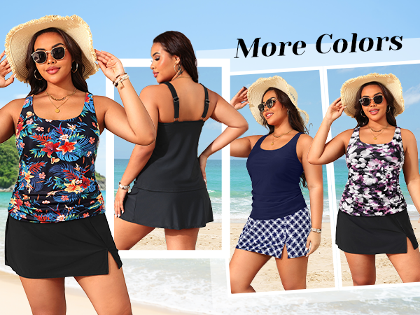 Plus Size Tummy Control Tankini with Skirt