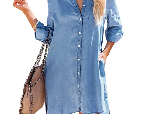 denim button down shirt dress women