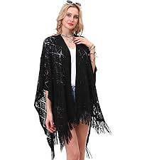 Knit Shawl Wrap for Women - Soul Young Ladies Fringe Knitted Poncho Blanket Cardigan Cape