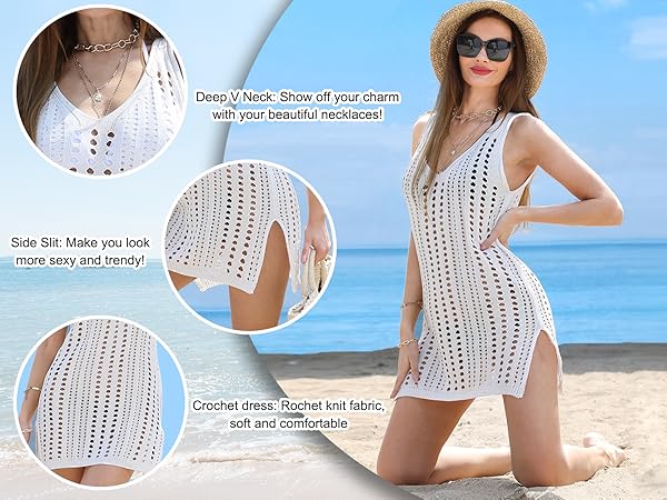 black white blue pink green Beach Crochet Swim Cover Up for Women Swimsuit Bathing Suit Swimwear