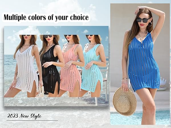 Beach Crochet Swim Cover Up for Women Swimsuit Bathing Suit Swimwear Bikini Sleeveless Dress 