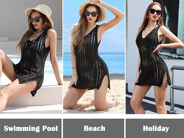 Beach Crochet Swim Cover Up for Women Swimsuit Bathing Suit Swimwear Bikini Sleeveless Dress 