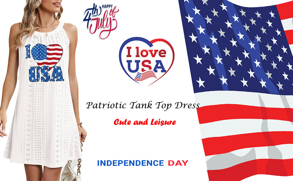 Sundresses for Women 2024 American Flag Printed Tank Top Beach Cover Up Dress