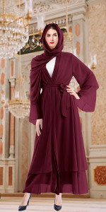 Kaftans Women Full Length Muslim Long Sleeve Flowy Maxi Dress Islamic Evening Gown+Hijab Scarf