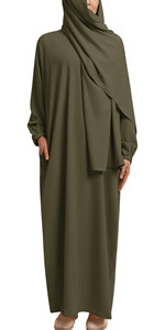 Kaftans Women Full Length Muslim Long Sleeve Flowy Maxi Dress Islamic Evening Gown+Hijab Scarf