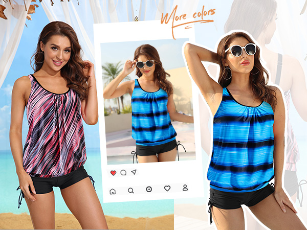 Bathing Suit Tops with Shorts Criss Cross Swimwear blouson tankini  bathing suit