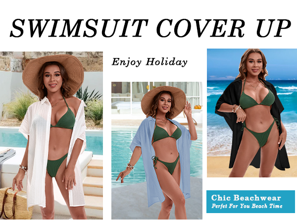 Bathing Suits Bikini Swimsuit Cover Up Button Down Shirt Coverups Beachwear 