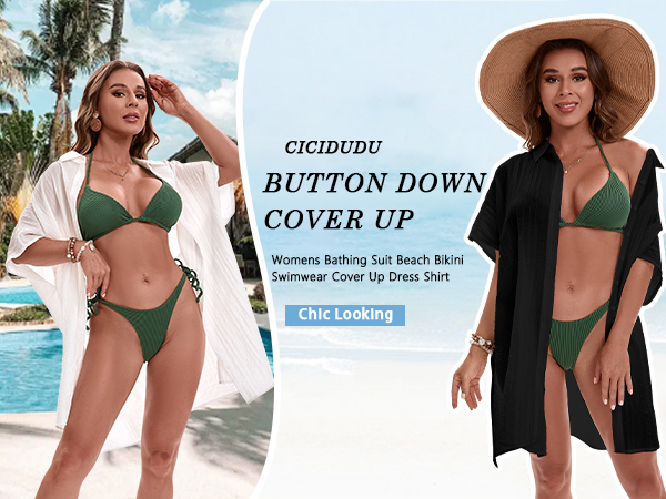 Bathing Suits Bikini Swimsuit Cover Up Button Down Shirt Coverups Beachwear 