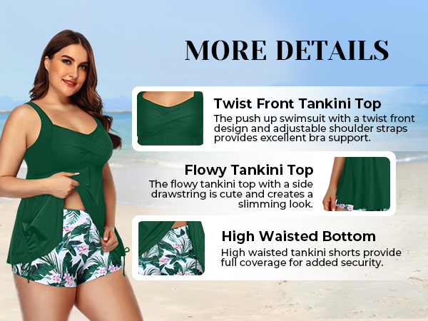 Twist Front Tankini with High waisted shorts