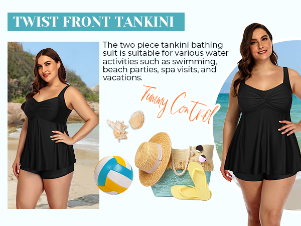 Women plus size swimsuit two peice bathing suit plus tummy control tankini