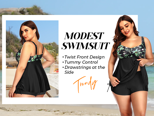 plus size modeast swimsuit twist front bathing suit top