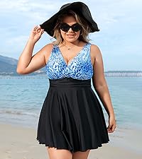 Women Plus Size Tankini Swimsuit Two Piece Tummy Control Bathing Suit with Shorts Quick Dry Swimwear