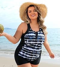 Women Plus Size Tankini Swimsuit Two Piece Tummy Control Bathing Suit with Shorts Quick Dry Swimwear