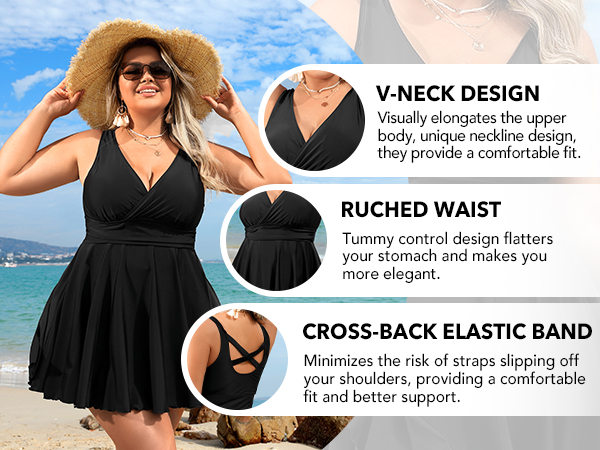 Women Plus Size Tankini Swimsuit Two Piece Tummy Control Bathing Suit with Shorts Quick Dry Swimwear