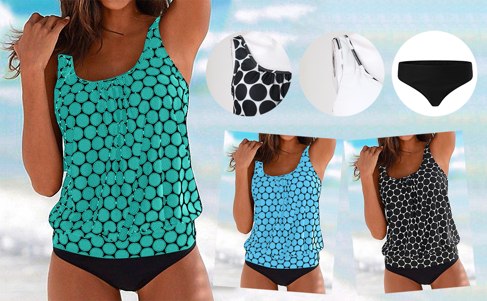 Polka Dot Blouson Tankini Swimwear