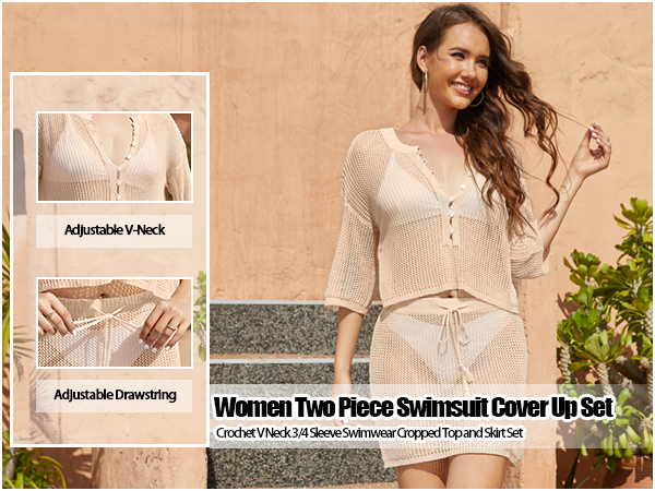 women 2 piece swimsuit cover up set