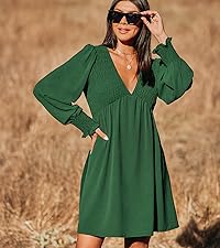 Green Plunging V Neck Long Sleeve Mini Dress