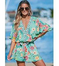 Tropical Printed V Neck Dolman Sleeve Mini Dress