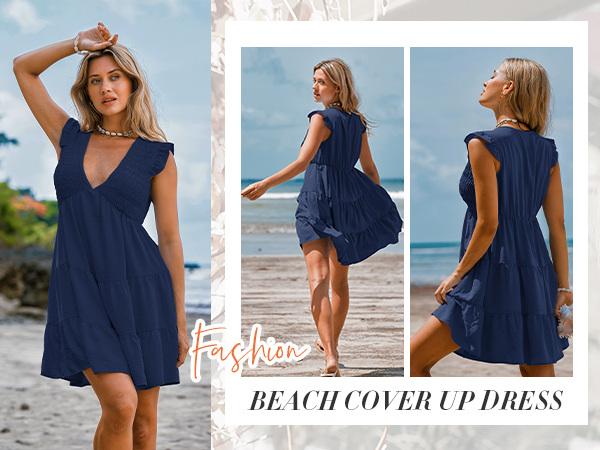 Navy Blue Plunging V Neck Mini Dress