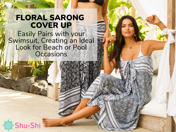 SHU-SHI Womens Beach Cover Up Sarong Swimsuit Cover-Up Pareo Coverups Floral